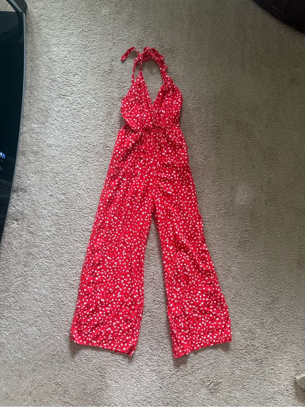 Red Polka Halter-Waist Wide Leg Jumpsuit
